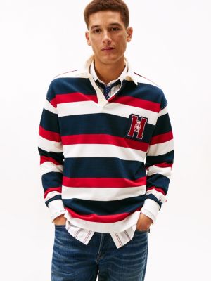 Varsity Patch Stripe Rugby Sweatshirt, Red/White/Navy Stripe