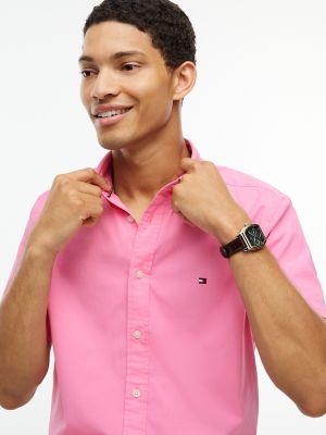 Мужская рубашка Tommy Hilfiger Regular Fit Short-Sleeve Shirt, цвет: Пудровый — фото 3