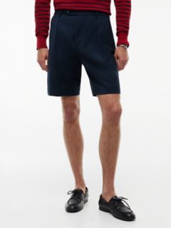 New York Label Pleated Wool Chino Short — Navy 1