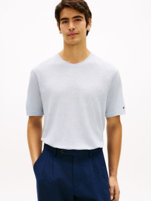 New York Label Cotton-Linen T-Shirt, Breezy Blue