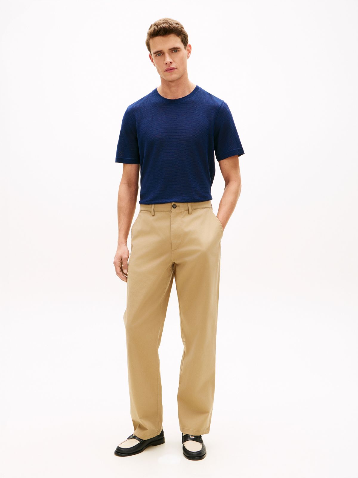 New York Label Cotton-Linen T-Shirt — Navy