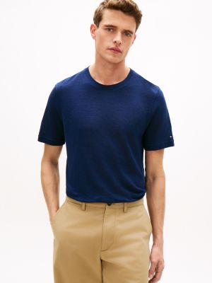 New York Label Cotton-Linen T-Shirt, Navy
