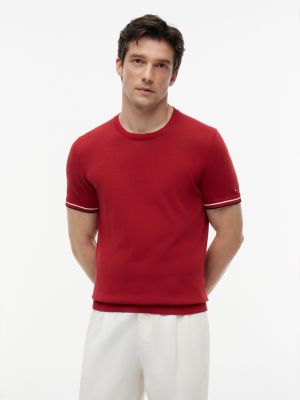New York Label Knit Tipped T-Shirt, Magma Red