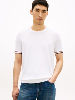 New York Label Knit Tipped T-Shirt, White