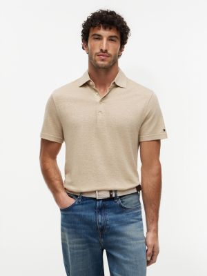 New York Label Cotton-Linen Blend Polo, Sandalwood