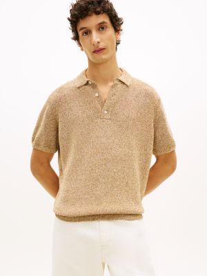 New York Label Relaxed Heathered Polo, Sandalwood