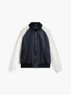 Colorblock Leather Varsity Bomber Jacket — Navy 7