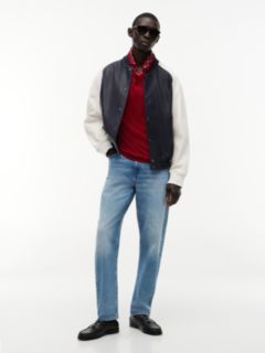 Colorblock Leather Varsity Bomber Jacket — Navy 2