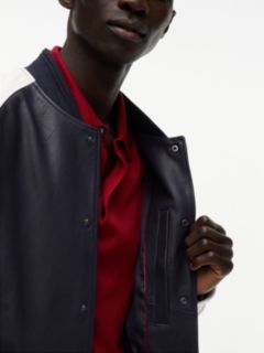 Colorblock Leather Varsity Bomber Jacket — Navy 4