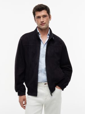 Relaxed Suede Moto Jacket, Light Navy
