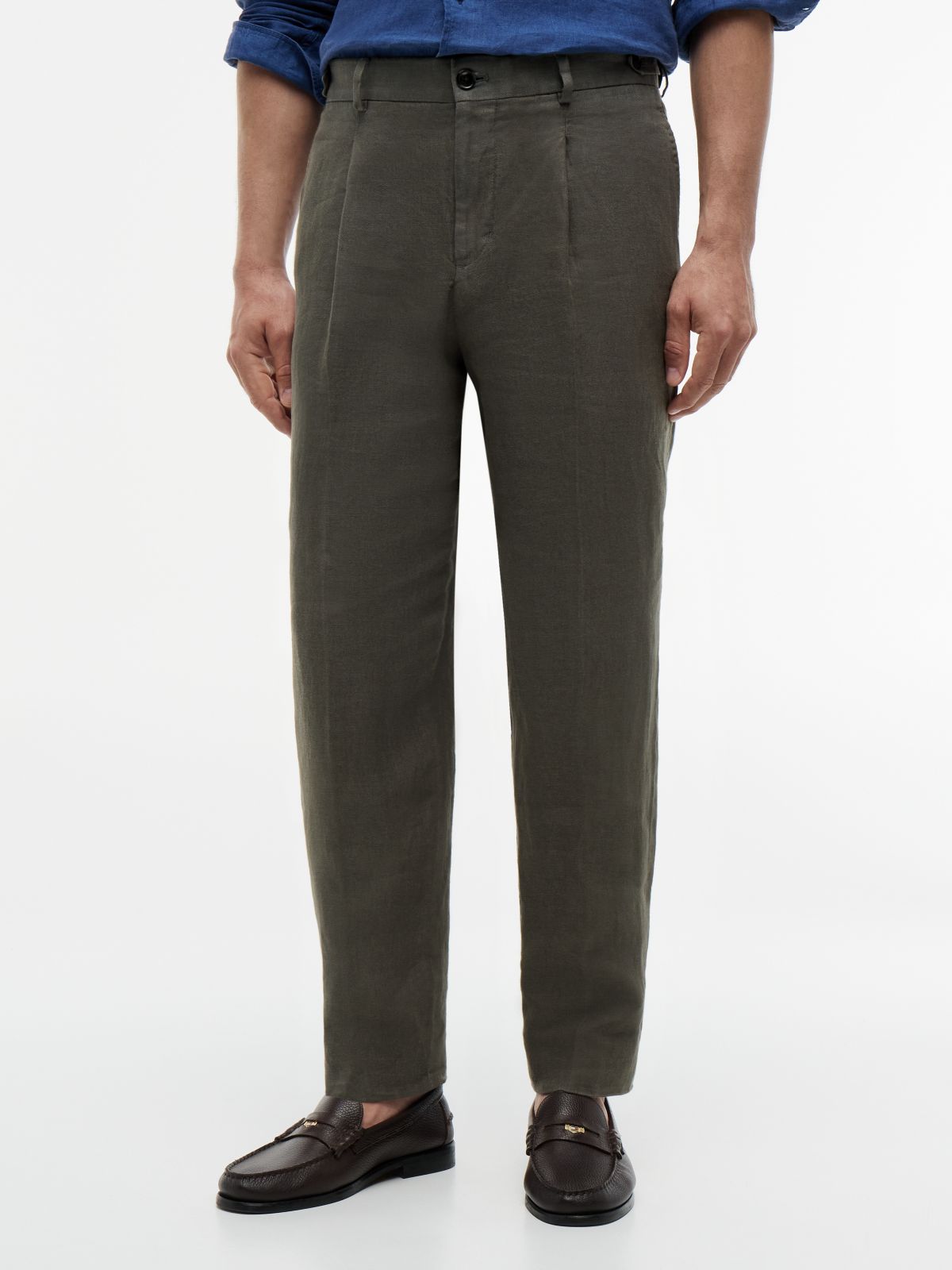 Garment-Dyed Linen Tapered Pant — Platinum Olive
