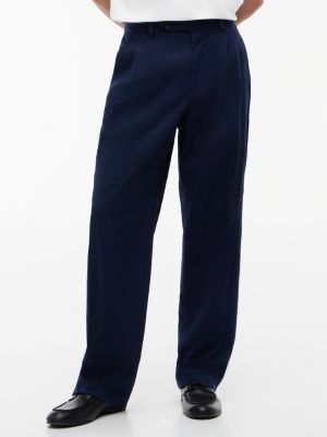 Relaxed Light Wool-Blend Seersucker Pant, Navy