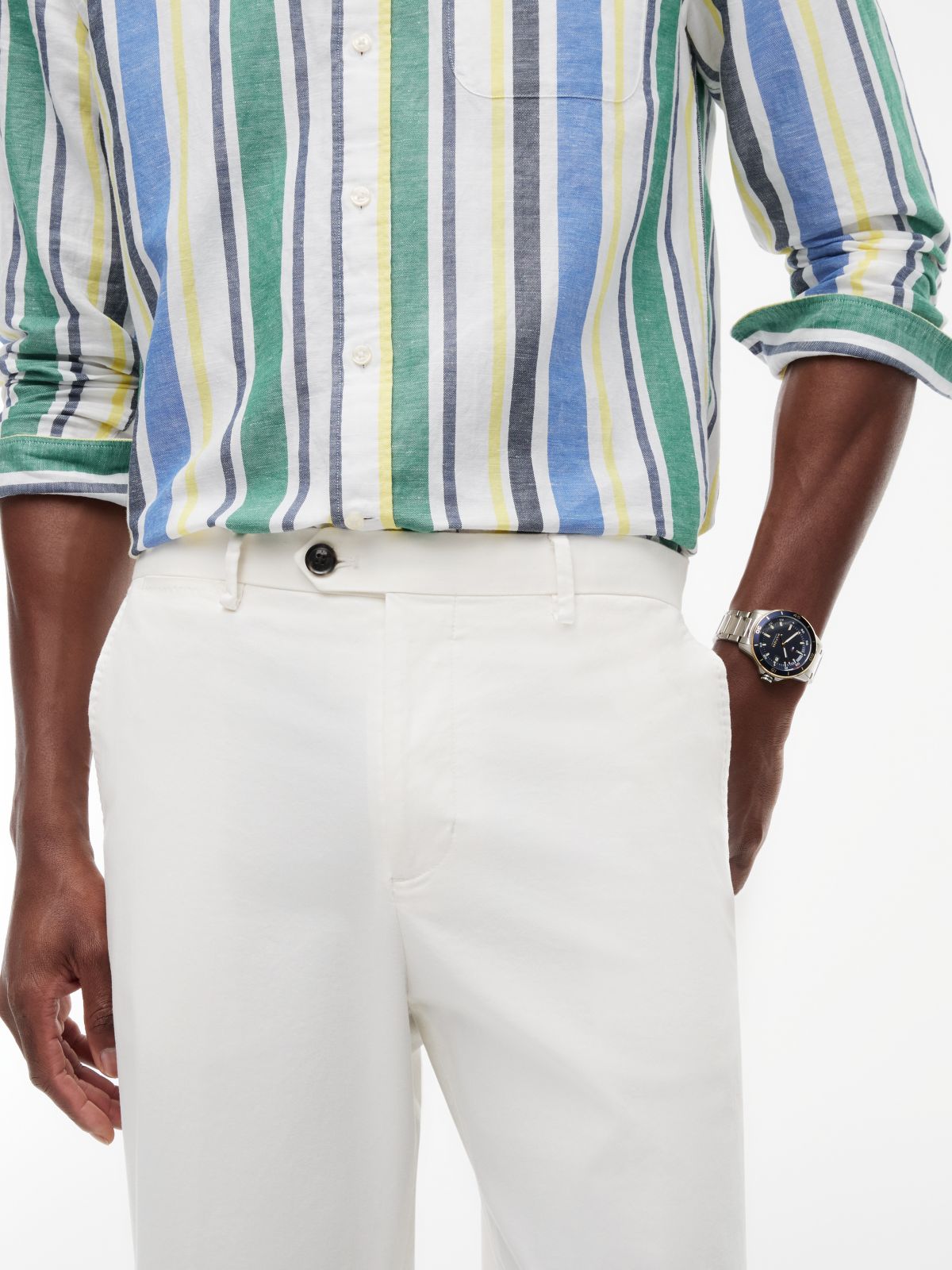 New York Label Garment-Dyed Flex Chino — White