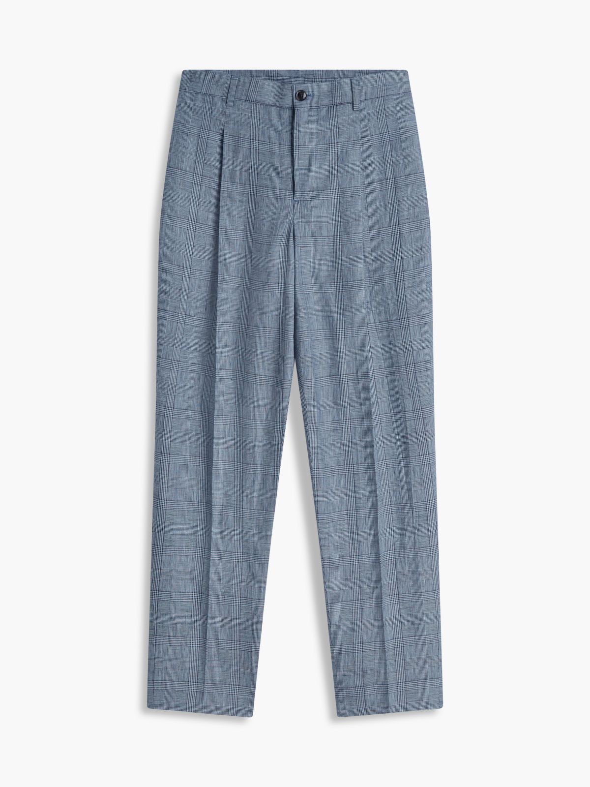 New York Label Glen Plaid Linen Pant — Navy Check