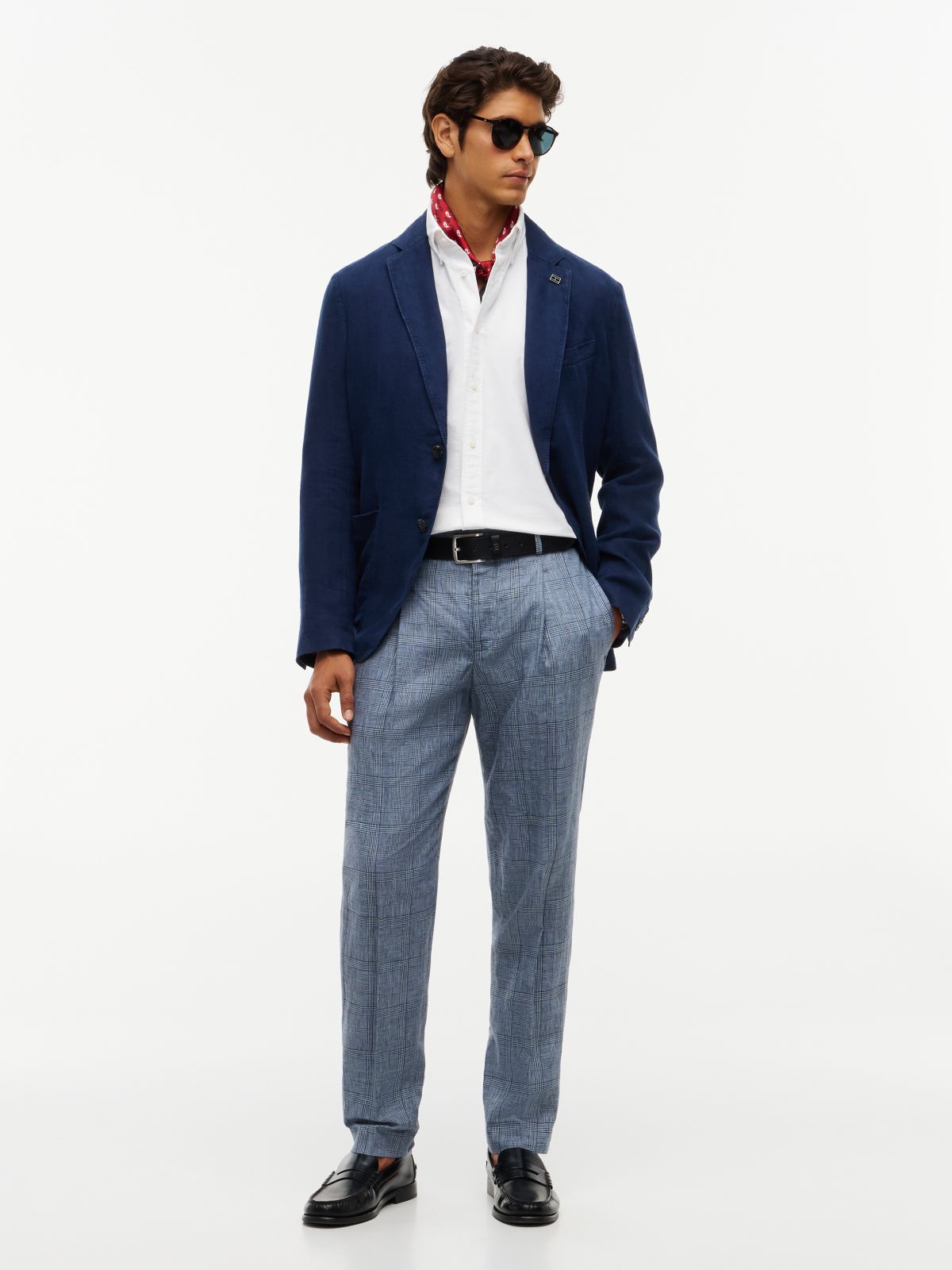 New York Label Glen Plaid Linen Pant — Navy Check