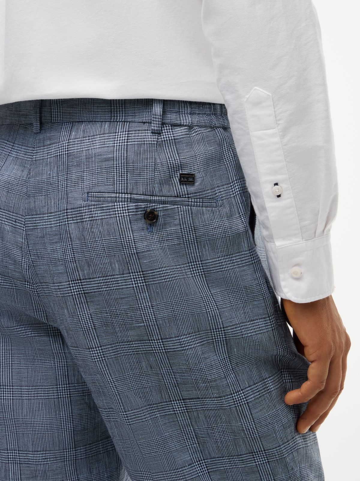New York Label Glen Plaid Linen Pant — Navy Check