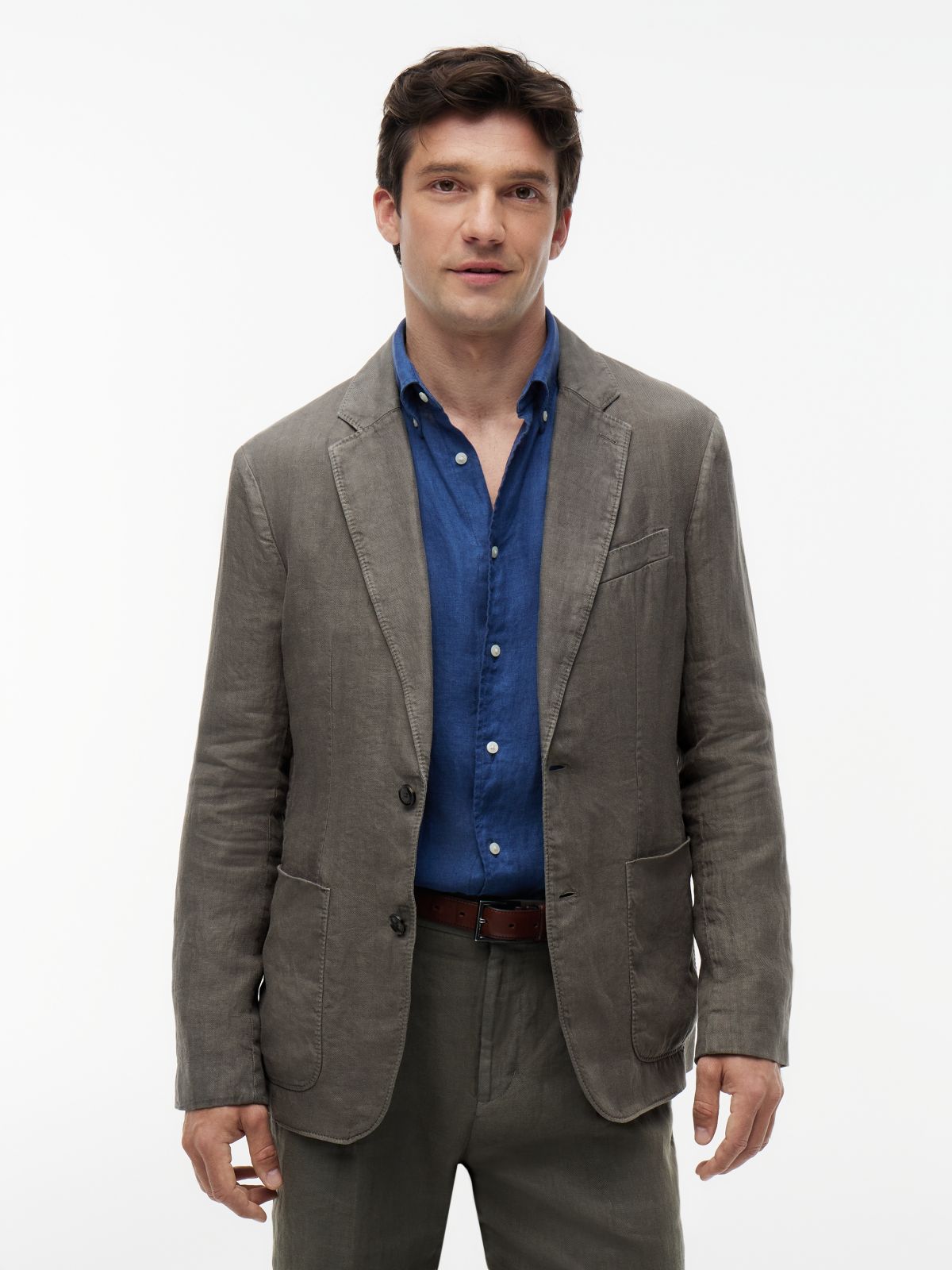 Garment-Dyed Linen Casual Blazer — Platinum Olive