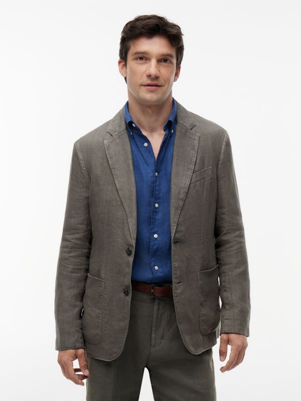 Garment-Dyed Linen Casual Blazer — Platinum Olive