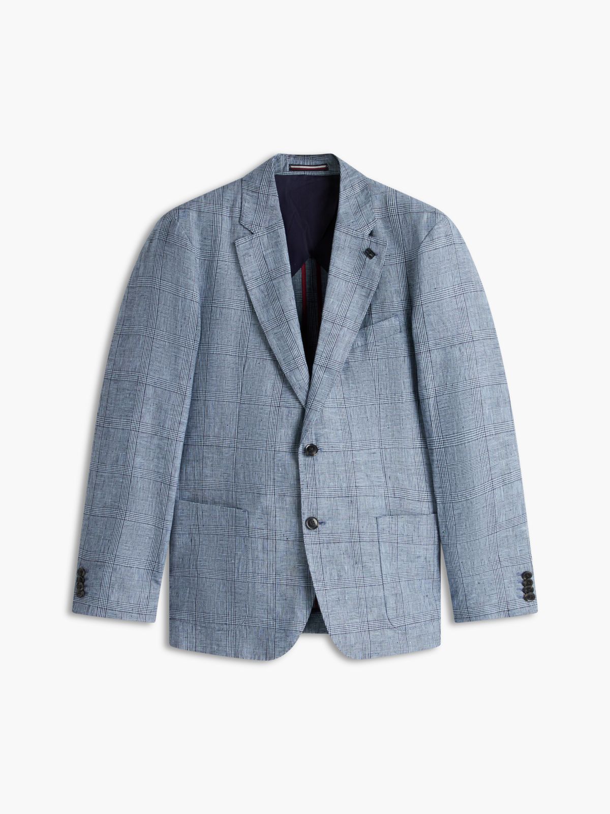 New York Label Regular Fit Linen Blazer — Navy Check