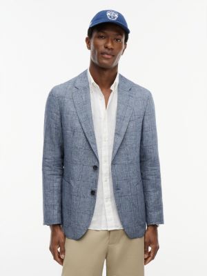 New York Label Regular Fit Linen Blazer, Navy Check