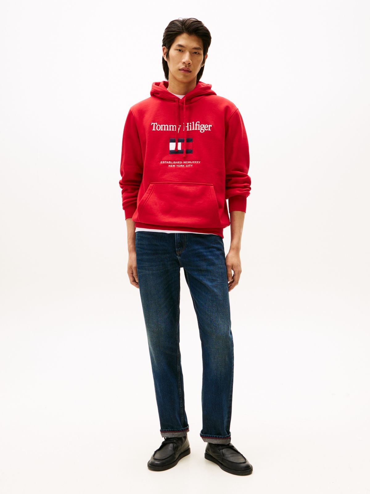 Embroidered Flag Logo Flex Fleece Hoodie — Medium Red