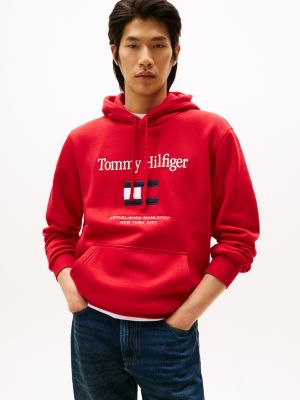Embroidered Flag Logo Flex Fleece Hoodie, Medium Red