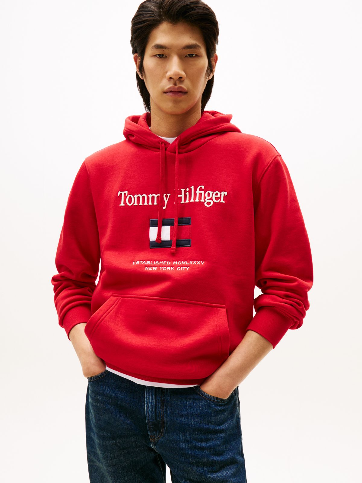 Embroidered Flag Logo Flex Fleece Hoodie — Medium Red