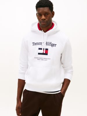 Embroidered Flag Logo Flex Fleece Hoodie, White