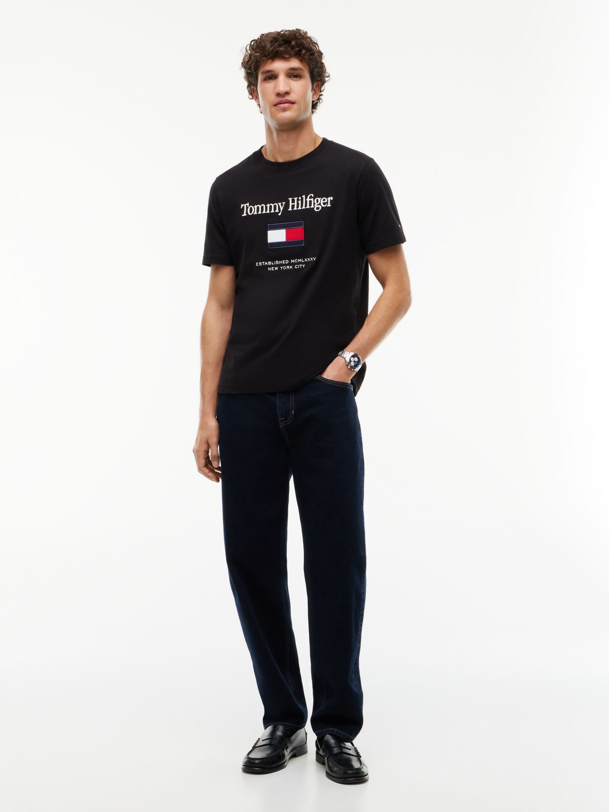 Embroidered Flag Logo T-Shirt — Black