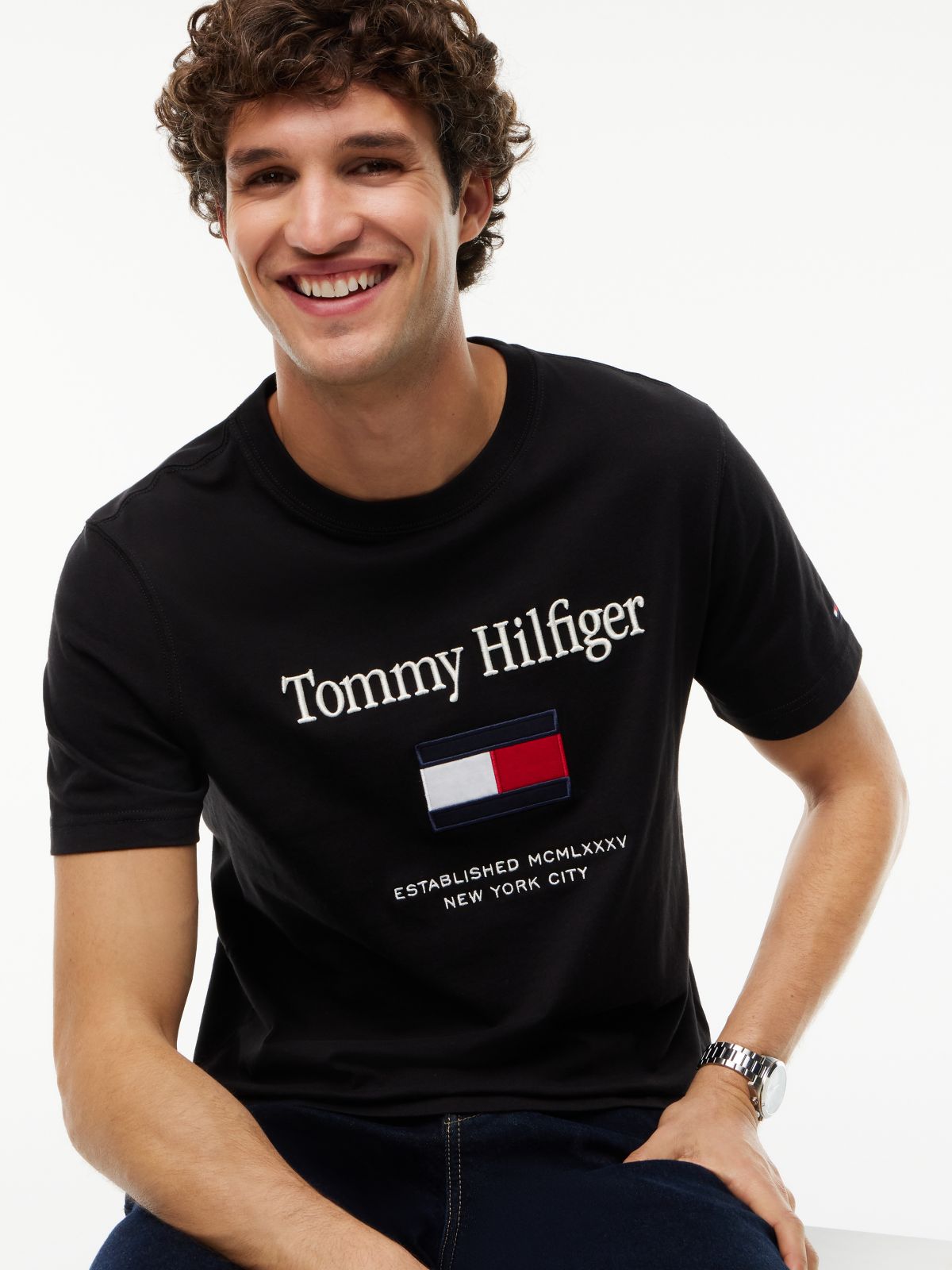 Embroidered Flag Logo T-Shirt — Black