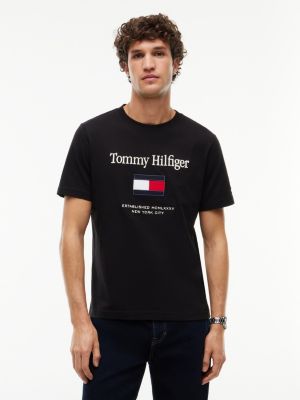 Embroidered Flag Logo T-Shirt, Black
