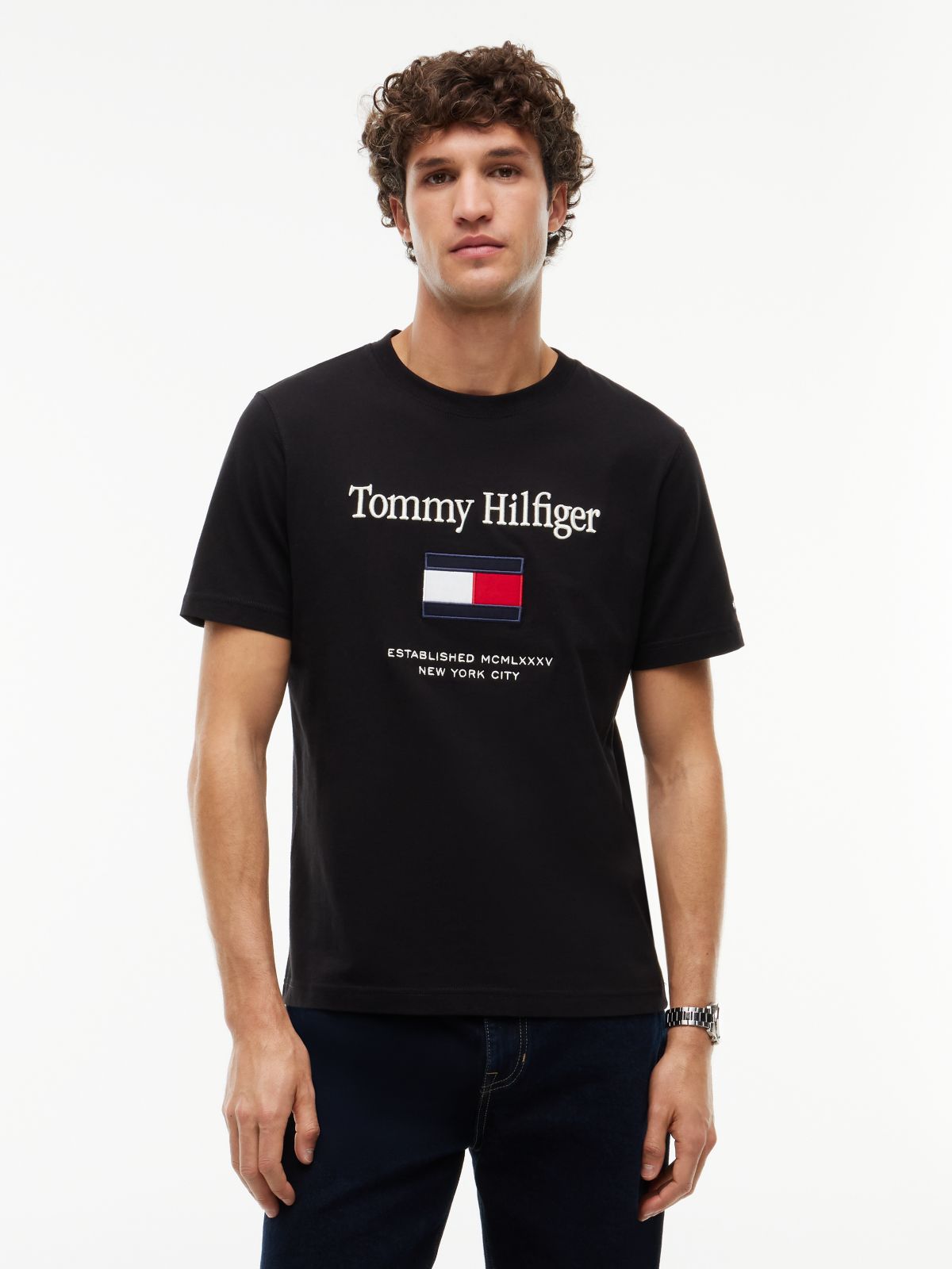 Embroidered Flag Logo T-Shirt — Black