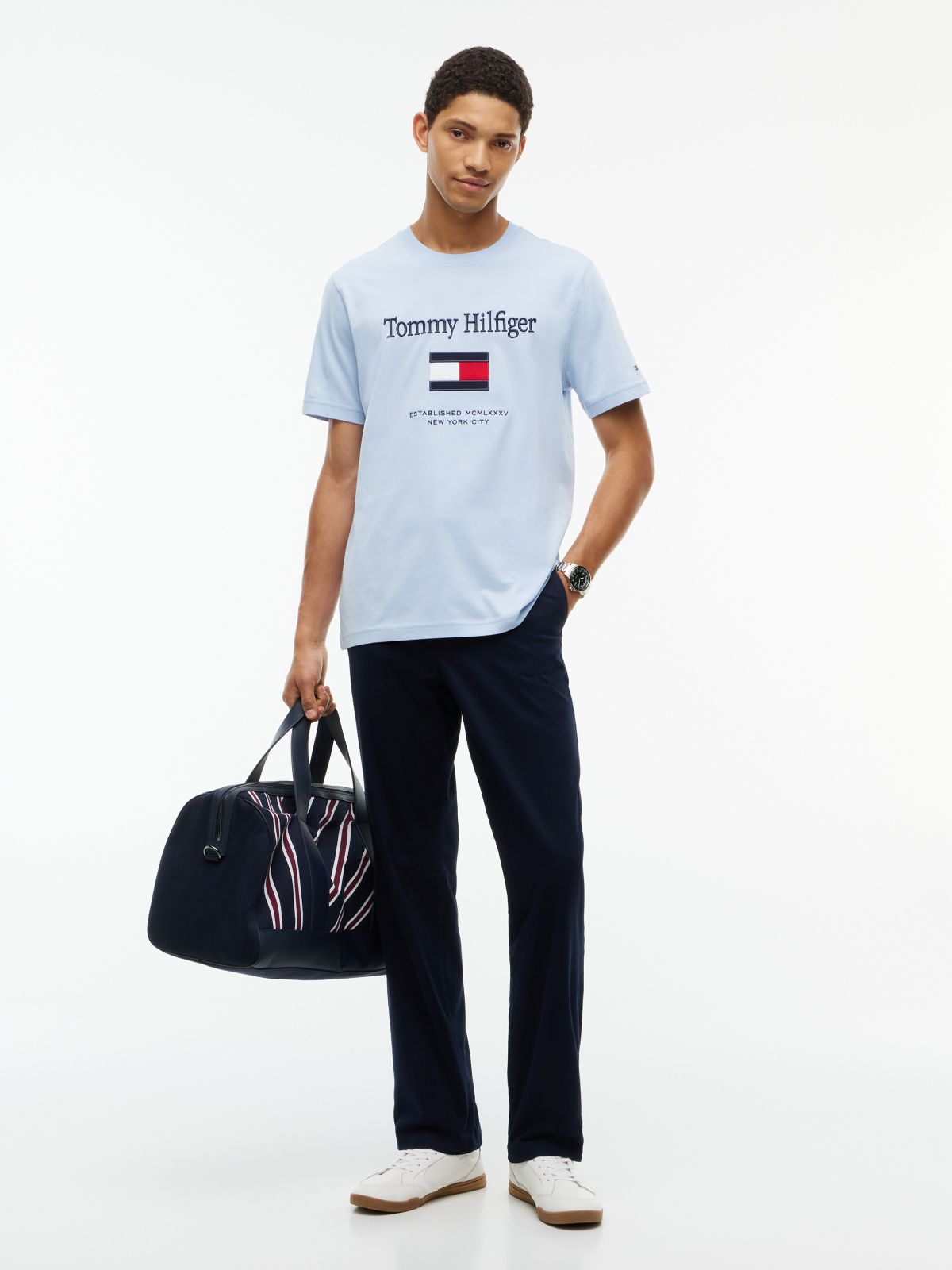 Embroidered Flag Logo T-Shirt — Sky Blue