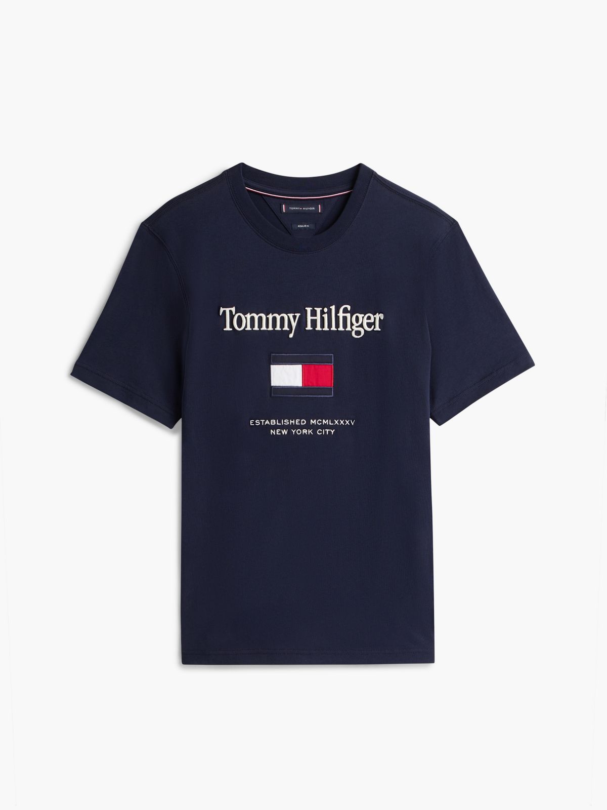 Embroidered Flag Logo T-Shirt — Navy