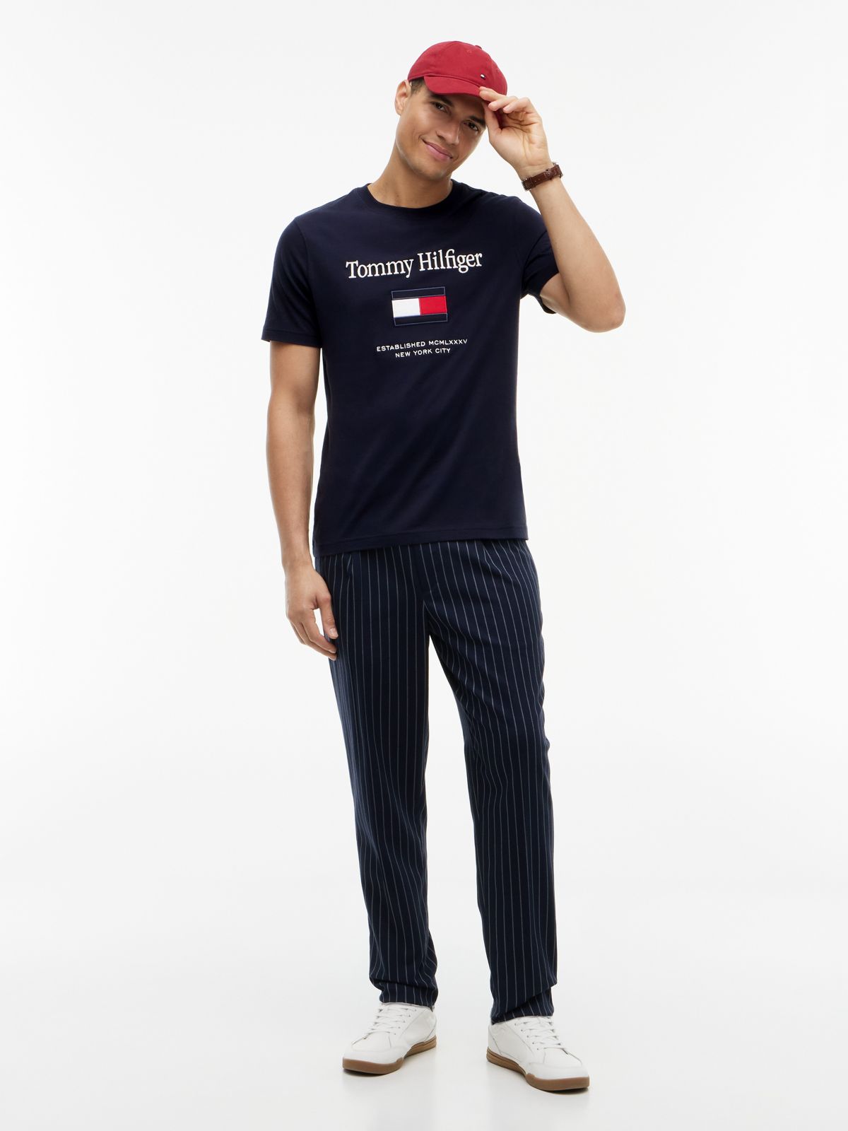 Embroidered Flag Logo T-Shirt — Navy