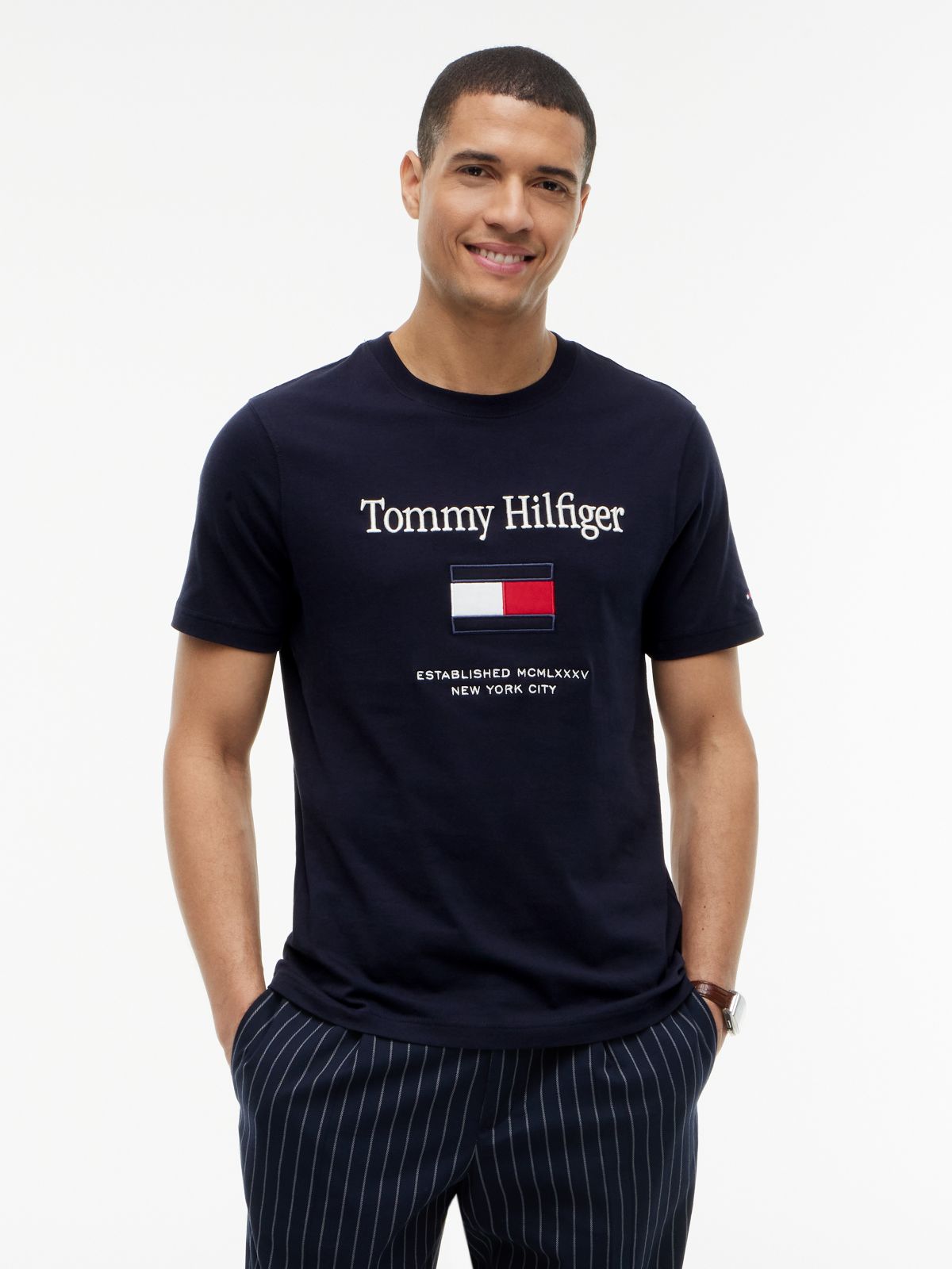 Embroidered Flag Logo T-Shirt — Navy