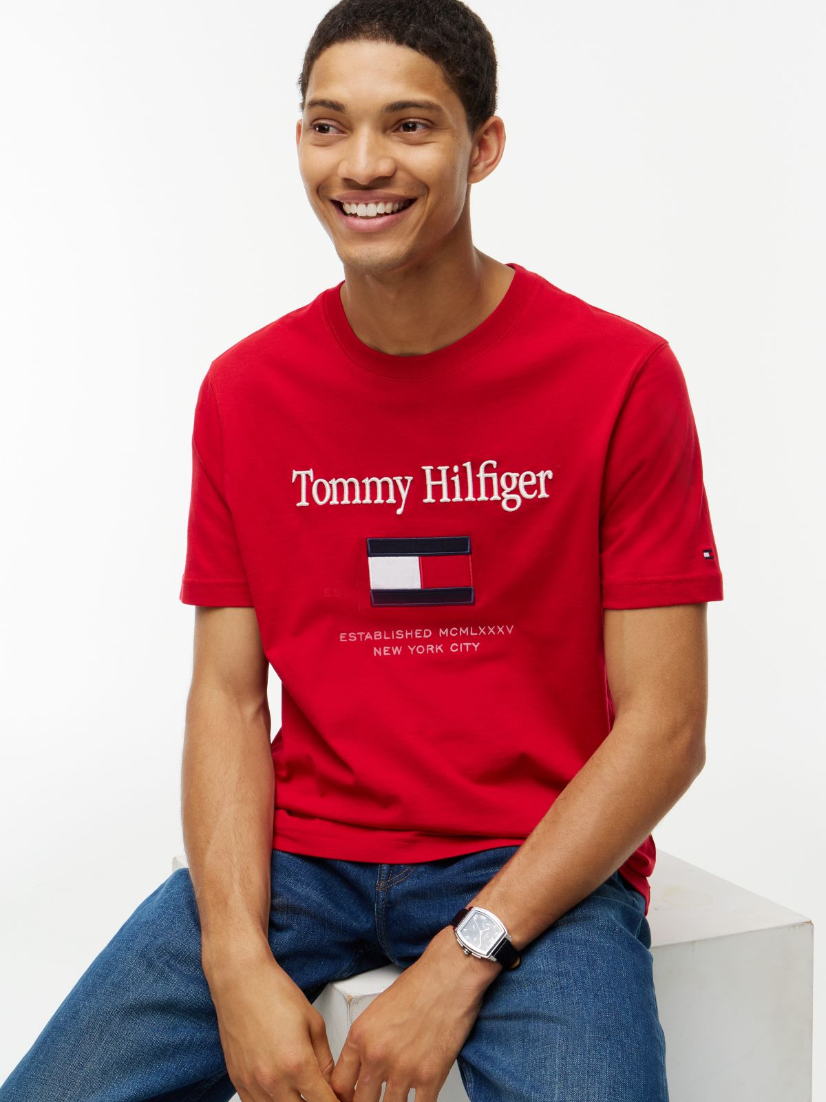 Embroidered Flag Logo T-Shirt — Medium Red