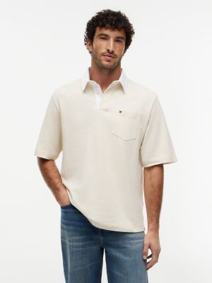 Oversized Fit Crepe Jersey Rugby Polo, Muslin