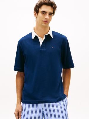 Relaxed Fit Back Flag Logo Polo, Carbon Navy