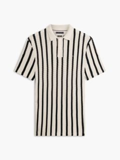 Classic Fit Stripe Open-Knit Polo — Black 5