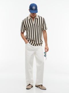 Classic Fit Stripe Open-Knit Polo — Black 2