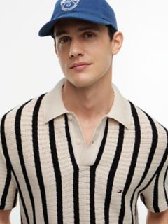 Classic Fit Stripe Open-Knit Polo — Black 3