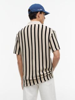 Classic Fit Stripe Open-Knit Polo — Black 4
