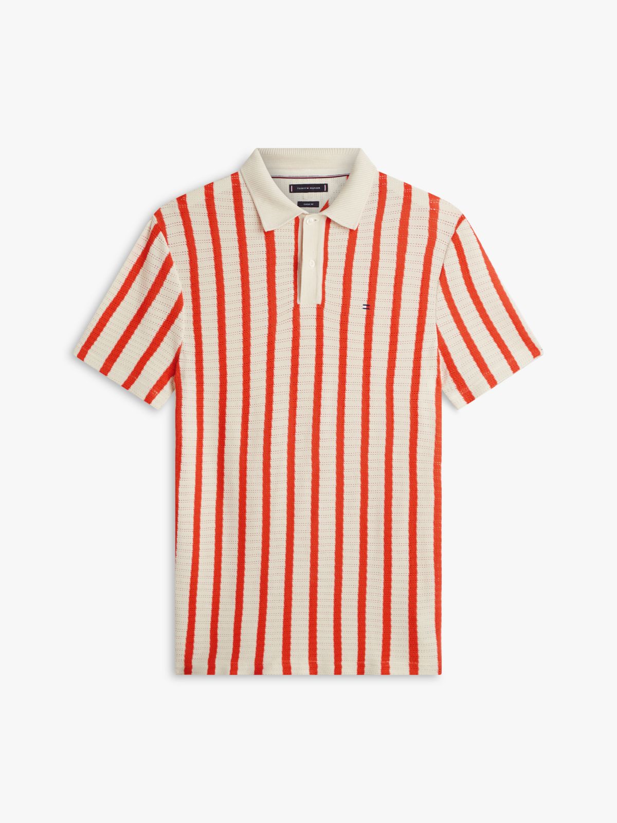 Classic Fit Stripe Open-Knit Polo — Brilliant Orange