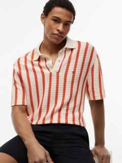 Classic Fit Stripe Open-Knit Polo — Brilliant Orange 3