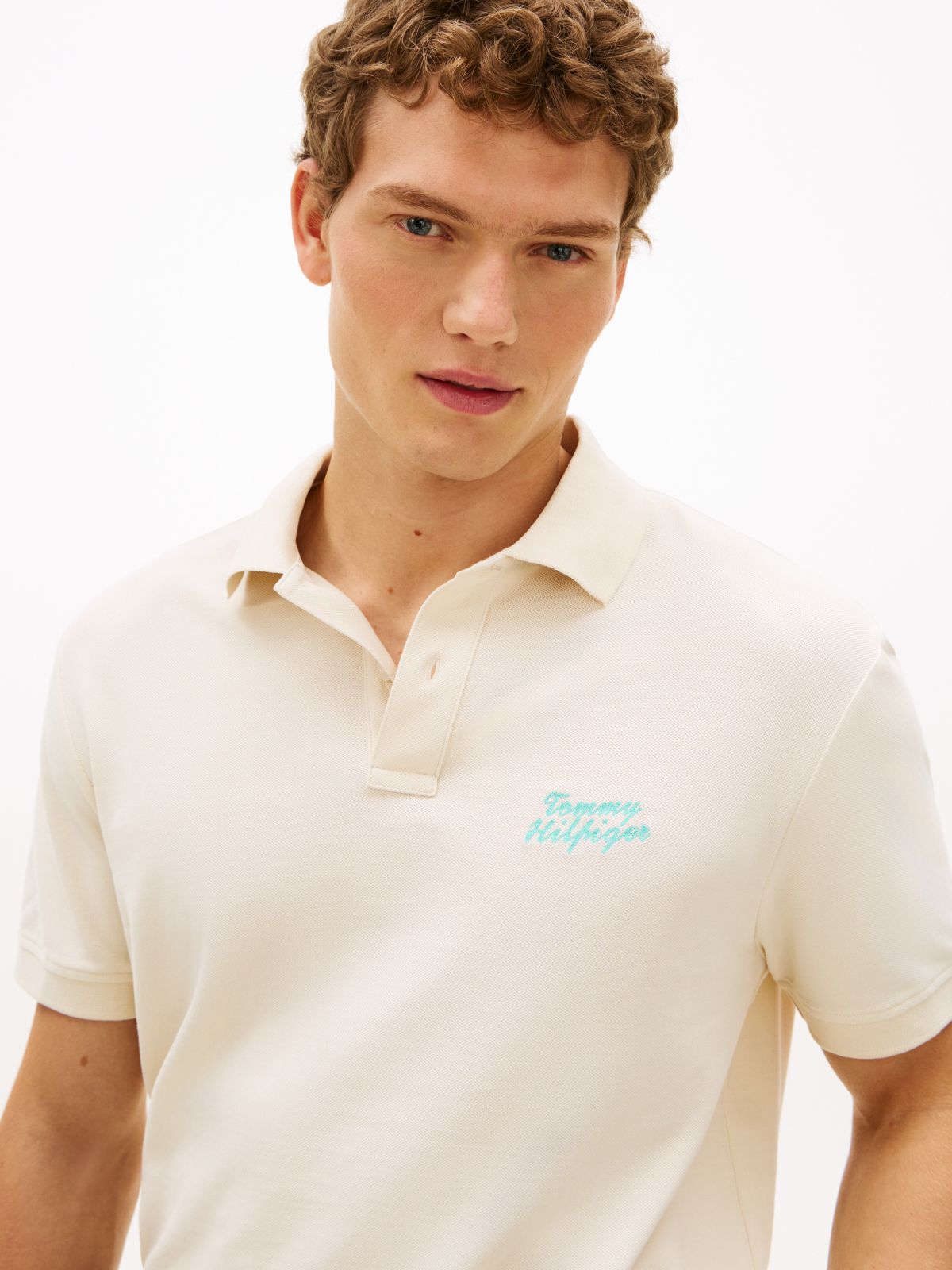 Classic Fit Embroidered Palm Tree Polo — Muslin