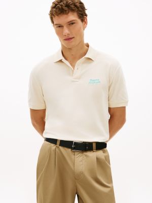 Classic Fit Embroidered Palm Tree Polo, Muslin