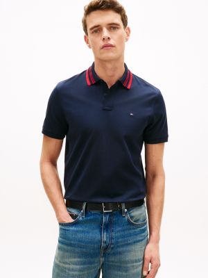 Regular Fit Jacquard Tipped Polo, Navy