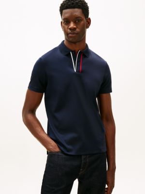 Signature Stripe Placket Interlock Polo, Navy