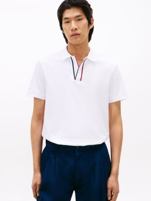 Signature Stripe Placket Interlock Polo, White